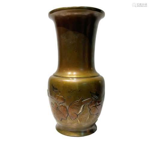 Japanese Meiji Bronze Vase With Silver Inlay