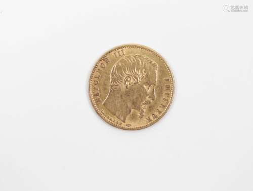 5 francs or Napoléon III, petit module, 1854 A tranche canne...