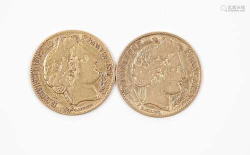 10 francs or Cérès par Merley 1850 et 1851 A- TB (2ex)