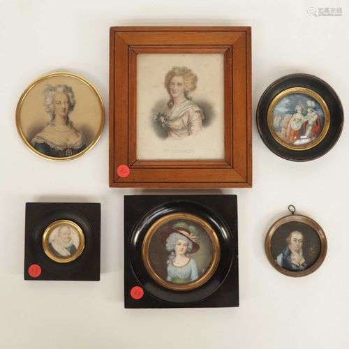 Ensemble de six miniatures XIXe et XXe: Portrait d Henri IV ...