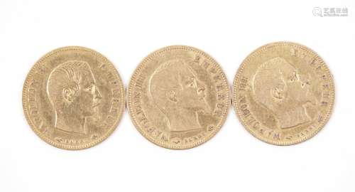 10 francs or Napoléon III tête nue 1855 A - TB+ et 2 1857 A ...