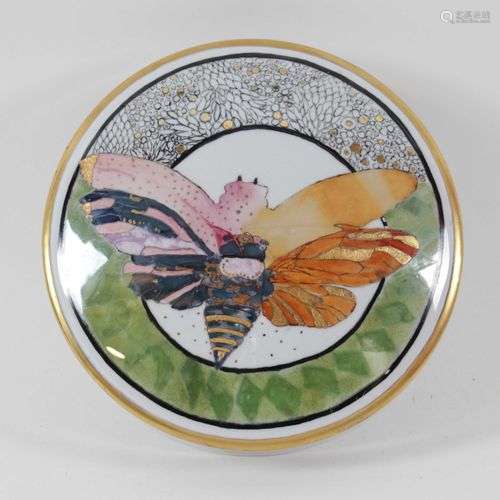 Bonbonnière en porcelaine de Limoge à décor de papillon diam...