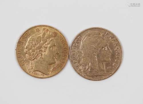 10 francs Cérès par Merley 1899 A - TTB+ et 10 francs Marian...
