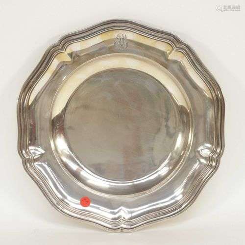 Plat rond filet contours en argent Minerve chiffré GN Diam 3...