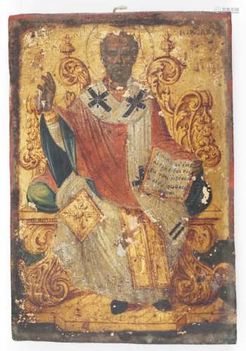 Icone représentant Saint Nicolas trônant et bénissant. Tempe...