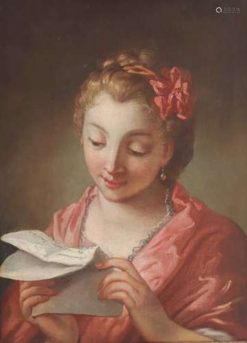 Ecole Française XVIIIe «Jeune fille en buste lisant une lett...