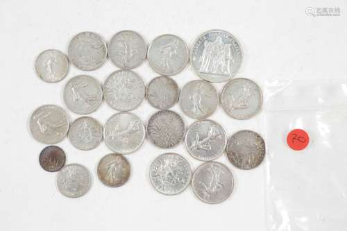 10 francs Dupré 1965, 7x 5 francs Semeuse, 7x 2 Francs Semeu...