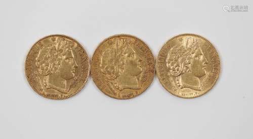 20 Francs Cérès par Merley 1850 A - TTB et 2 1851 A - TB+ (3...