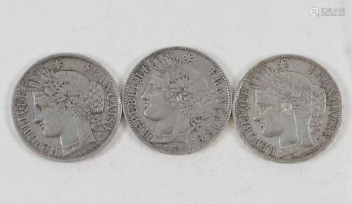5 Francs Cérès Oudiné 1870 A légende, 1870 K et 1871 K sans ...