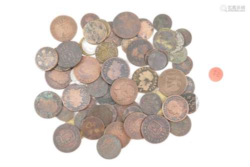 Lot de monnaies bronze XVIIe au XIXe (usées à B/TB)