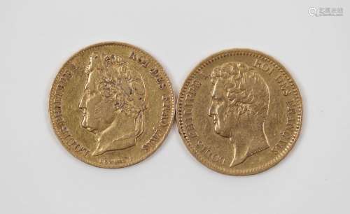 20 francs Louis Philippe tête nue 1831 A et tête laurée 1840...