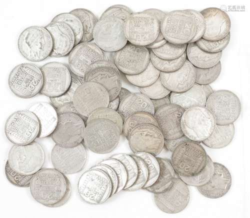 Lot de 68 monnaies de 20 Francs argent Turin