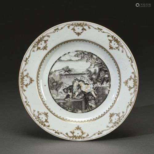 CHINE, COMPAGNIE DES INDES Assiette en porcelaine décorée en...