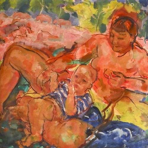 Serge MAKO (1885-1953) Mère et son enfant Huile sur toile, s...