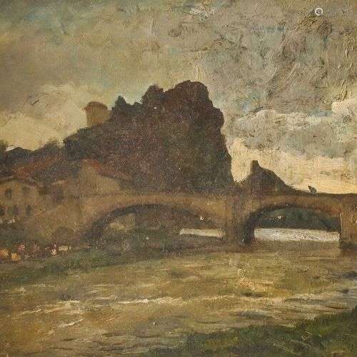 Joseph TREVOUX (1831-1909) Le vieux pont Huile sur toile, si...