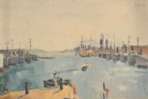 Alice KOHN (1902-1990) Vues du port de Toulon Deux huiles su...