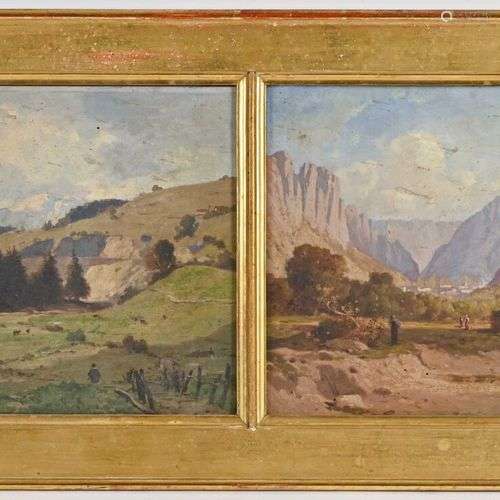 Ecole Française du XIXe siècle Paysages de montagne Deux hui...