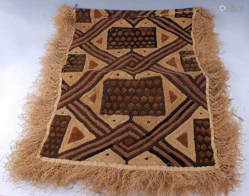 A raffia cloth, woven as an inter linked latticework pattern...