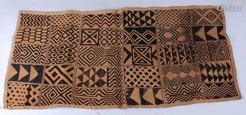 A raffia cloth, woven as six rows of five geometric panels, ...