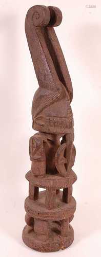 * A large carved wood Ikenga power figure, having large scro...