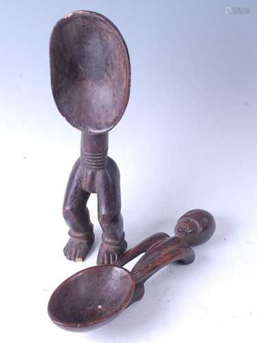 * Two carved wooden zoomorphic spoons, Dan People, Liberia, ...