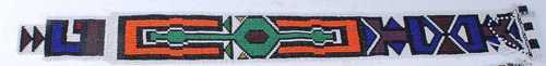 A beadwork belt, of geometrical design with black, brown, bl...