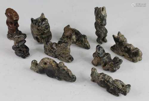 * A collection of ten Chinese polished hardstone figures, ea...