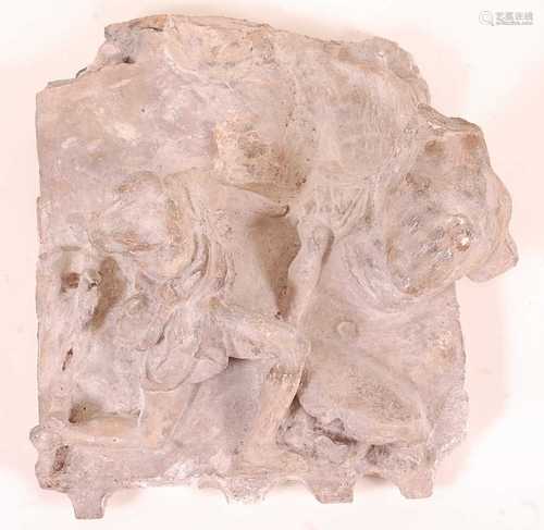 * A wall panel section, modelled in clay depicting in relief...