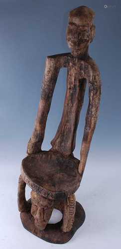 A ritual stool, carved as a male figure in standing pose, hi...