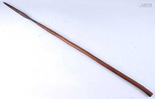 An African assegai, having a 25cm leaf shaped blade with cen...