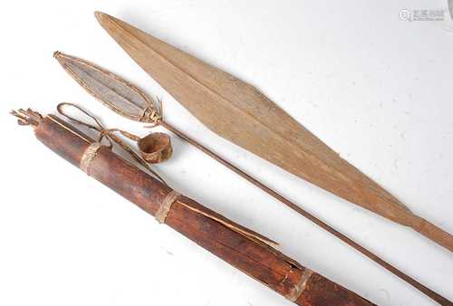 * A hunting spear, having a flattened leaf shaped tip with c...