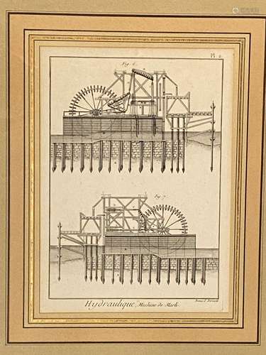 Ensemble de sept gravures représentant des plans et des vues...