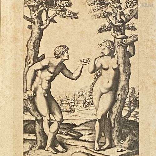 D'après Raphael Adam et Eve Héliogravure en noir. E. Baldus....