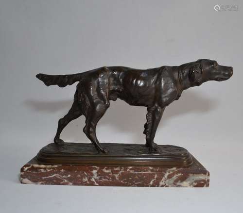 Eugène DE GASPARY (XIX-XXème) Chien à l'arrêt Bronze signé, ...