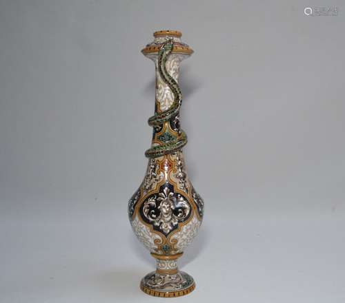 Josaphat TORTAT (1843-1915) à BLOIS Vase bouteille en faïenc...