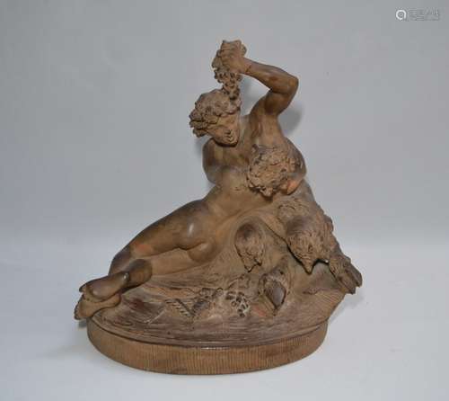 d'après CLODION (1738-1814) Faune et bacchante Groupe en ter...