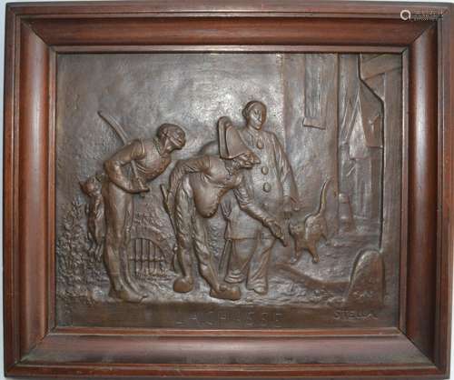 Étienne Alexandre STELLA (XIXème) La chasse Bas relief en br...