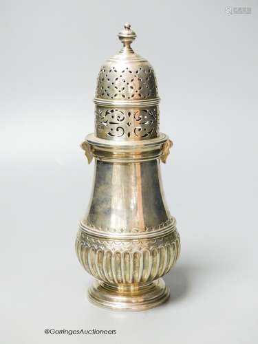 A George V silver baluster sugar caster, Thomas Bradbury & S...