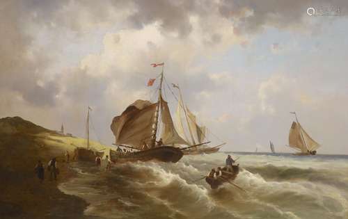 F. van Mieris (19th C.), oil on canvas, Fishing boats along ...