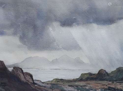 Henry Wilson, watercolour, Stormy coastal view, signed, 25 x...