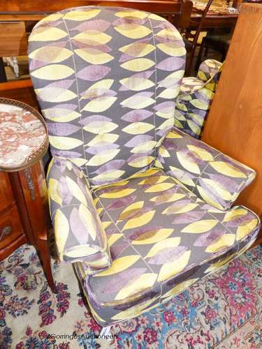 A Victorian armchair in Sanderson fabric, width 84cm, depth ...