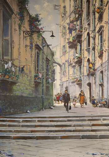 Mario Ferdelba (1897-1971), oil on canvas, Italian Street, s...