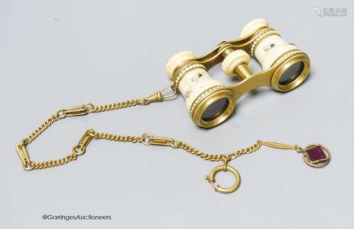 A pair of Japanese ivory and shibyama style opera glasses