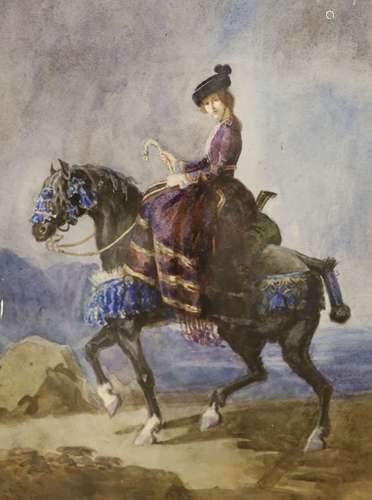 L G S, 1923, watercolour, Lady equestrian, signed and dated ...