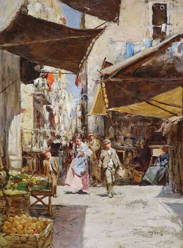 Gustavo Pisani (1877-1948), oil on canvas, Naples street sce...