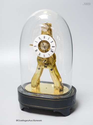 A 19th century French brass skeleton clock, signed MS.Honora...