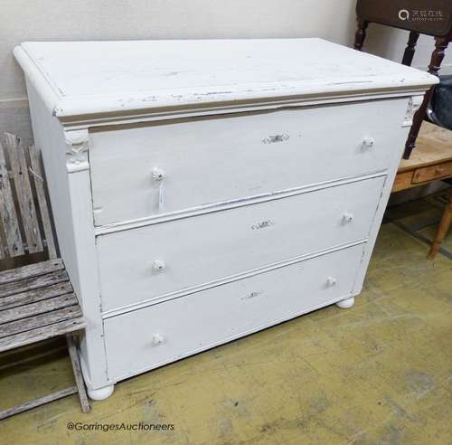 A 19th century Hungarian painted pine three drawer chest. W-...