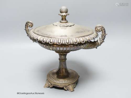 A 19th century Swedish white metal two handled cup and cover...