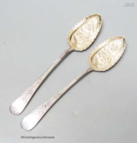 A pair of George III silver Old English pattern 'berry' spoo...