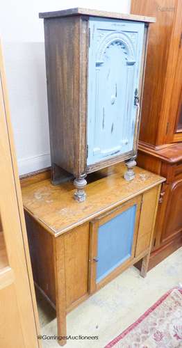 A small part painted oak bedside cabinet, width 43cm, height...